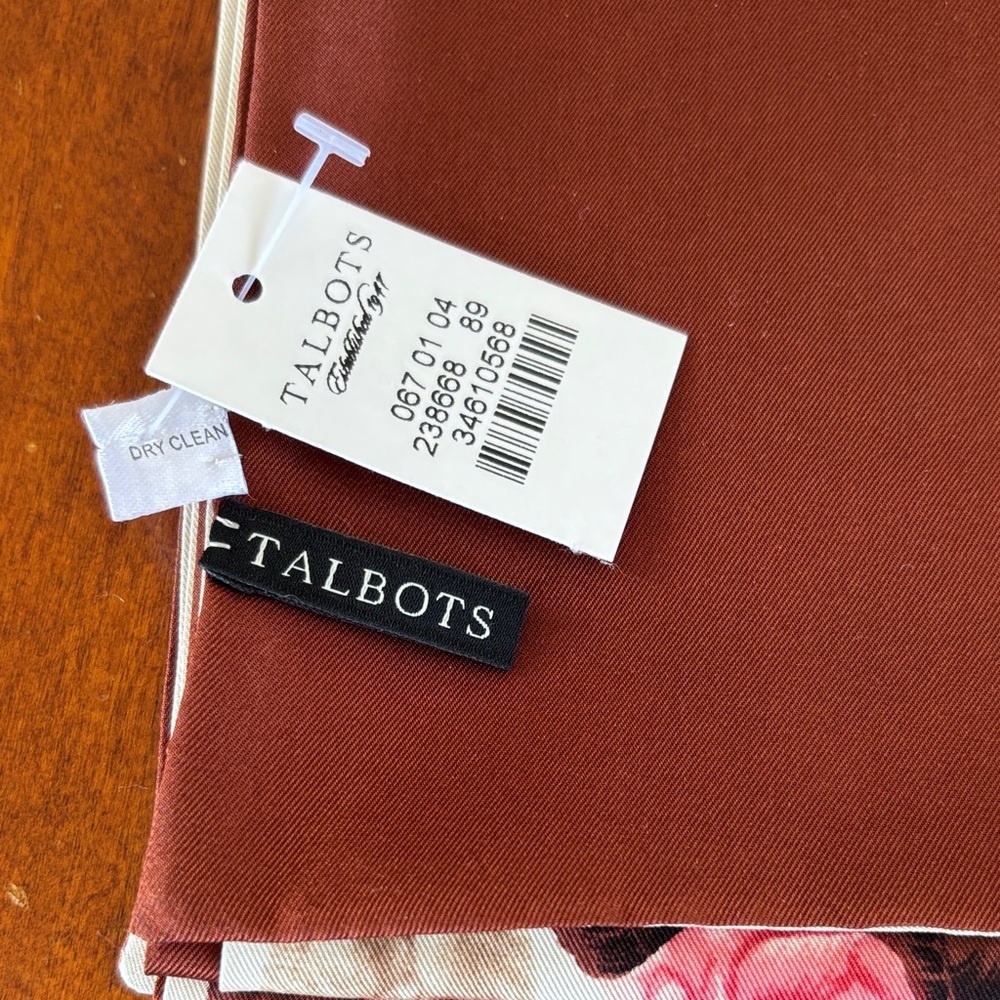 Talbots Pink and Brown Floral Sash, Skinny Silk Scarf NWT - Picture 2 of 3